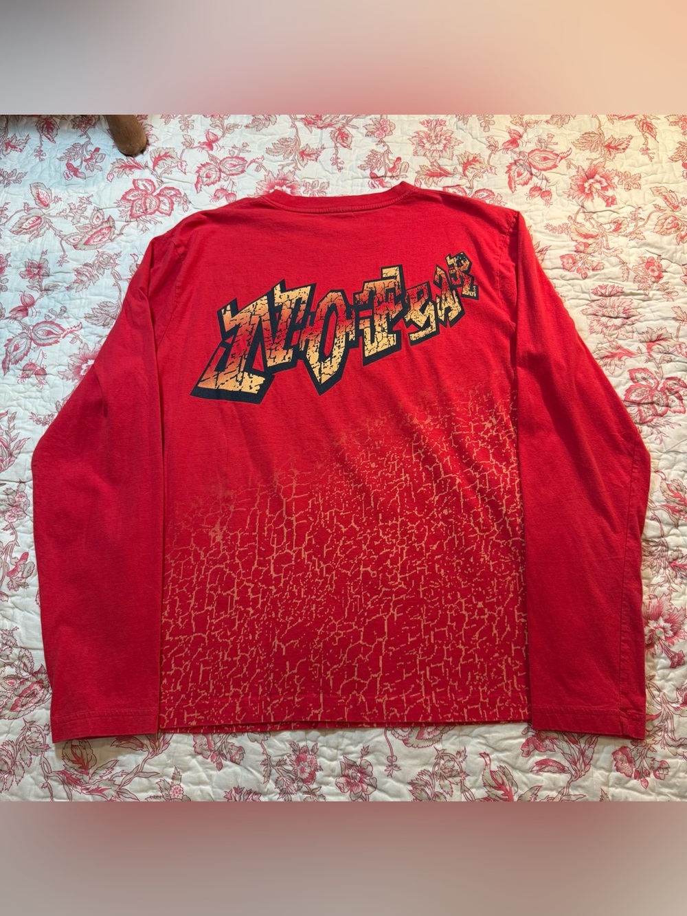Vintage 90s No Fear AOP Red Graphic Long Sleeve Crackle Print